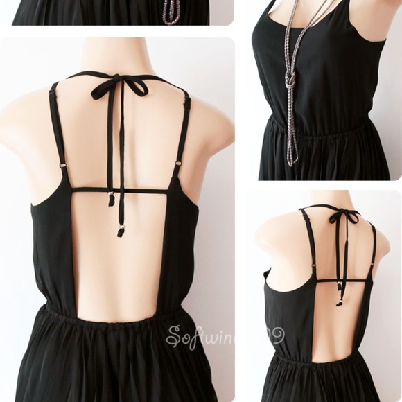 Black Sheer Pleated Wide Leg Palazzo Pant Jumpsuit - Picture 3 of 8